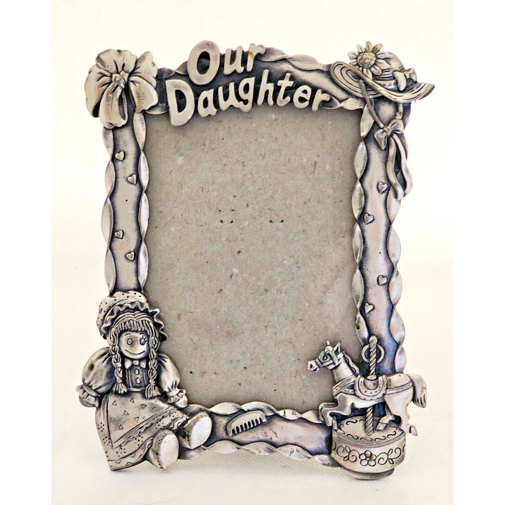 Picture Frame-Pewter-"Our Daughter"-Doll-Carousel Horse-6"x4" Frame-Glass Cover